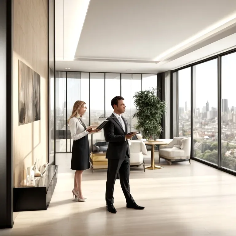 Stylish modern apartment interior with concierge assistance